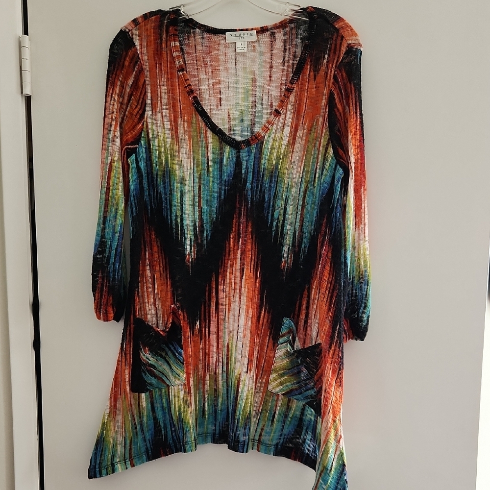 Kaktus Orange and Blue Asymmetrical Graphic Tunic